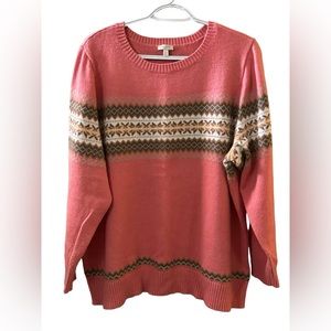 Talbots Melon Color Fair Aisle Sweater Size 2X